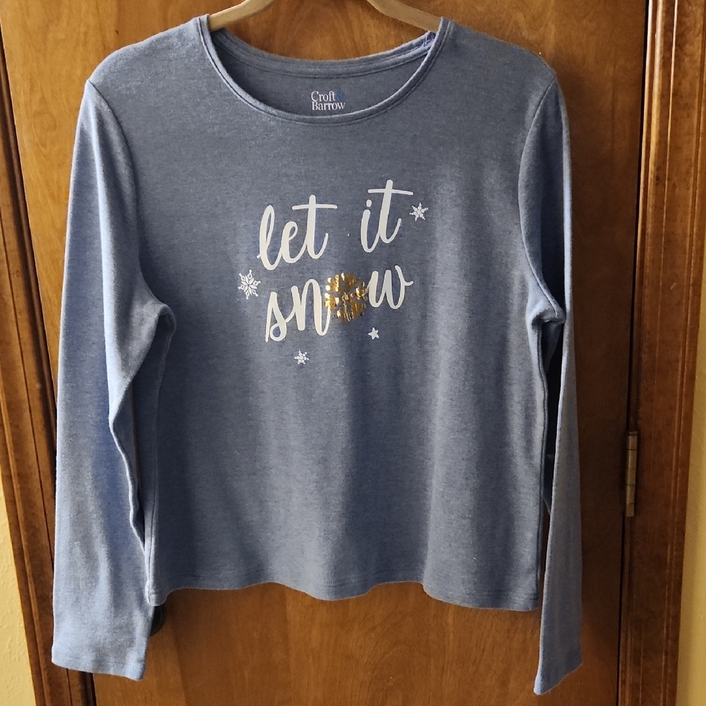 Craft & Barrow Blue 'Let It Snow' Long Sleeve Shirt